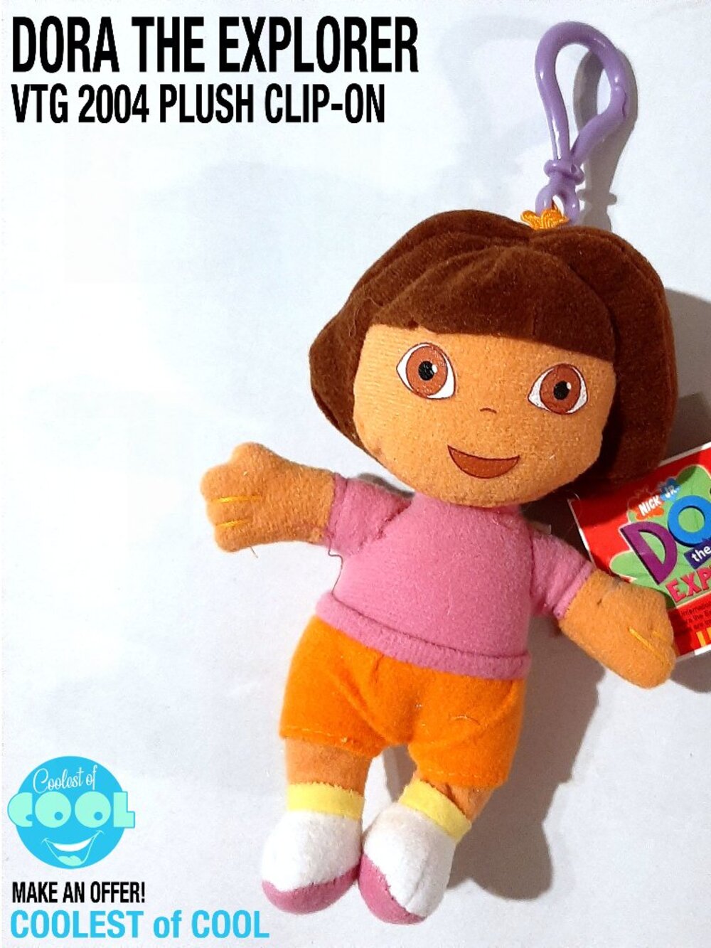 vintage 2004 Dora the Explorer mini plush backpack bag clip-on toy 6 in Y2k NOS